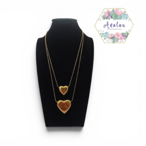 COLLAR DOBLE CORAZON DORADO LISO