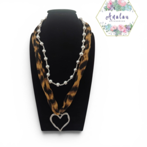 COLLAR DOBLE PERLAS PLATA IIGERESA Y CORAZON PLATA