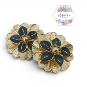 ARETES GRANDES FLOR NEGRA DORADO