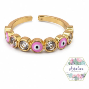 ANILLO OJO ROSA Y CIRCULOS INCRUSTADOS PIEDRA