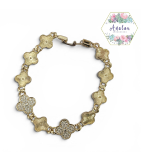 PULSERA TREBOL DORADOLISO Y INCRUSTADO