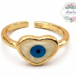 ANILLO OJO AZUL DE CORAZON DORADO