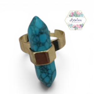 ANILLO DE CUARZO TURQUESA HEXAGONAL CON PUNTAS