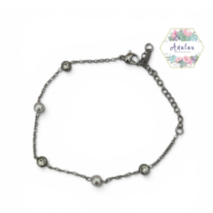PULSERA PLATA PERLA Y PIEDRA INCRUSTADA