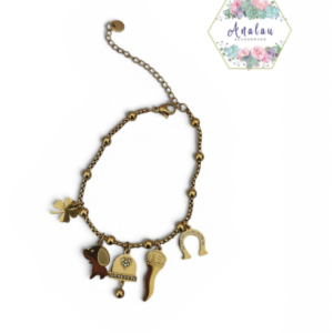PULSERA TREBOL HERRADURA PERRO DORADA