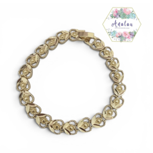 PULSERA CORAZON FLOR DORADO