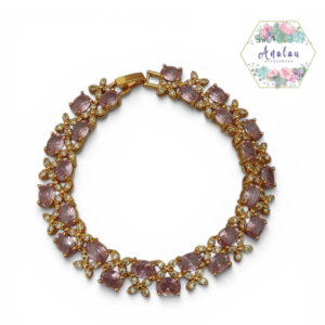 PULSERA PIEDAS ROSA Y MARIPOSA DORADA INCRUSTADA