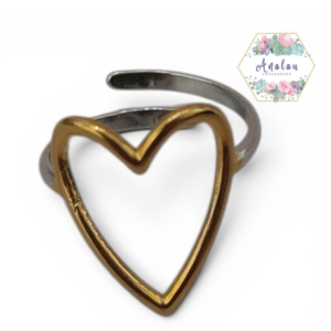 ANILLO SIRUETA CORAZON DORADO Y PLATA