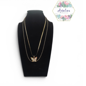 COLLAR DOBLE DE MARIPOSA BLANCO Y CADENA DELGADA