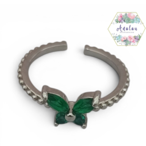 ANILLO MARIPOSA VERDE PLATA