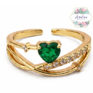 ANILLO CORAZON VERDE Y MEDIA CHURUMBERA 3 LINEAS