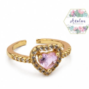 ANILLO CORAZON ROSA CON INCRUSTACIONES