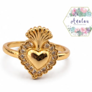 ANILLO SAGRADO CORAZON INCRUSTADO ALREDEDOR DORADO