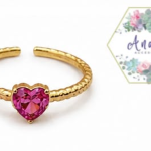 ANILLO TORCIDO PIEDRA ROSA FUCSIA CORAZON