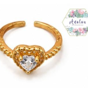 ANILLO CORAZON PIEDRA BLANCO CON DORADO