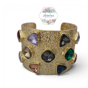 PULSERA DORADA ANCHA DE PIEDRAS DE COLORES