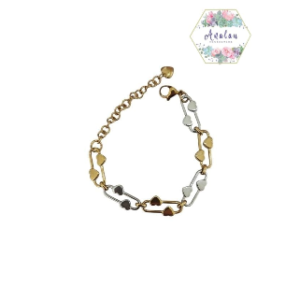 PULSERA DE OVALOS Y CORAZON PLATEADA Y DORADA