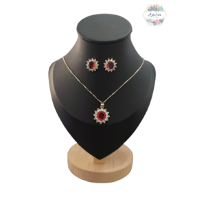 COLLAR Y ARETES DE FLOR CENTRO ROJO