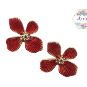 ARETES DE FLOR ROJA 4 PETALOS