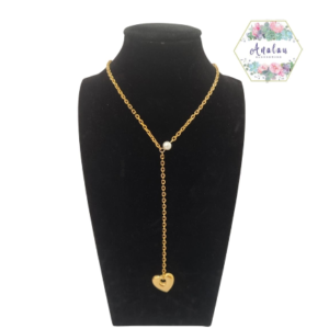 COLLAR LARGO DE CORAZON CON PERLA BLANCA