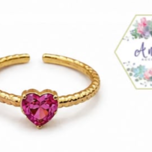 ANILLO DORADO CORAZON ROSA