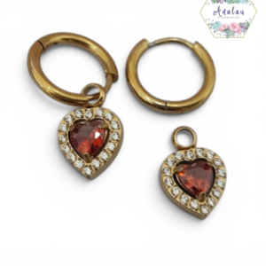 ARETES DE DOBLE USO DE CORAZON ROJO