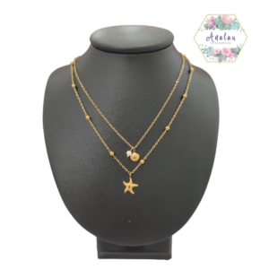 COLLAR DE DOBLE CADENA DE ESTRELLA Y CONCHA DE MAR