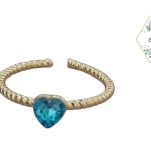 ANILLO DORADO CORAZON AZUL