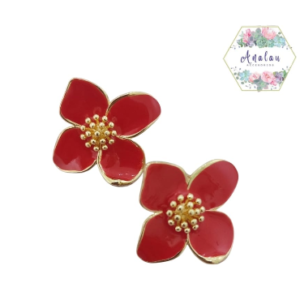 ARETES DE FLOR REDONDA ROJA