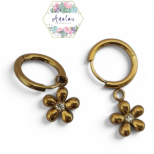 ARETES DE FLOR CENTRO BRILLOSO DOBLE USO