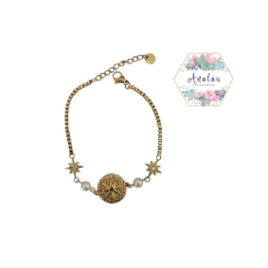 PULSERA CON CENTRO CIRCULAR CON PERLAS BLANCAS