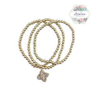 3 PULSERAS DORADAS CO DIJE DE FLOR GIRATORIA BRILLOSA